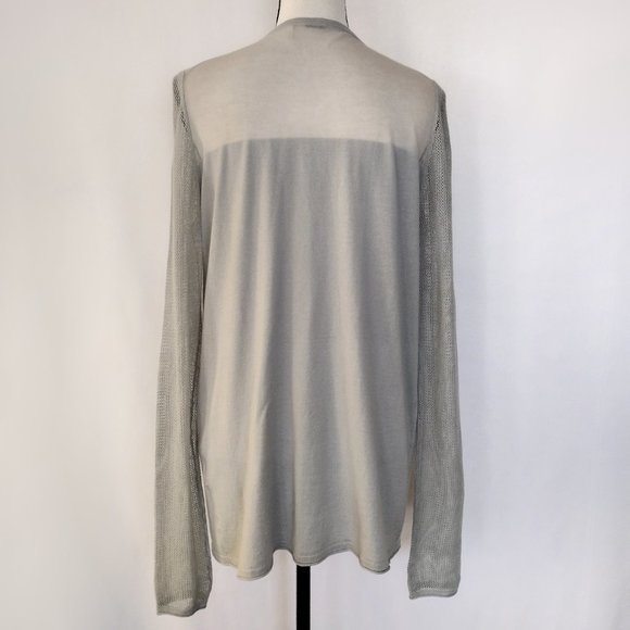 Elie Tahari Sage Gray Cotton and Silk Blend Light Cardigan Sweater - Picture 7 of 12
